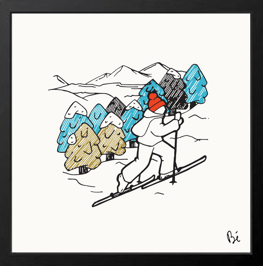 Bérengère, "Le skieur" dessin au feutre numérisé et tiré en 10 exemplaires numérotés.