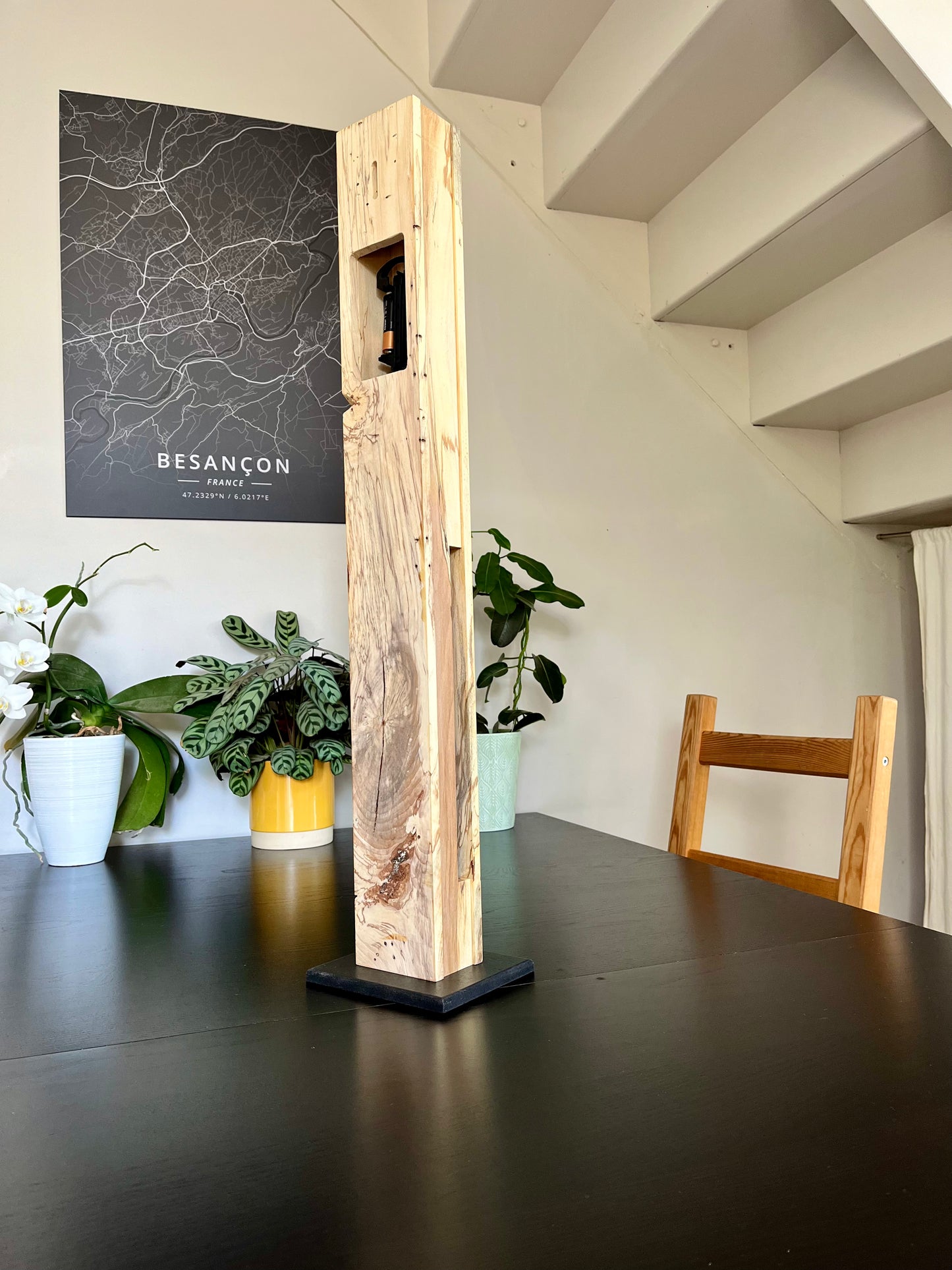 René Lietta, Horloge droite ouverte design avec pendule, ébénisterie d’art, 70 cm