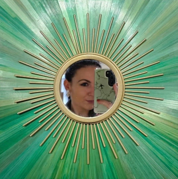 Mélody Paris, Le miroir vert, marqueterie de paille, 30x30cm