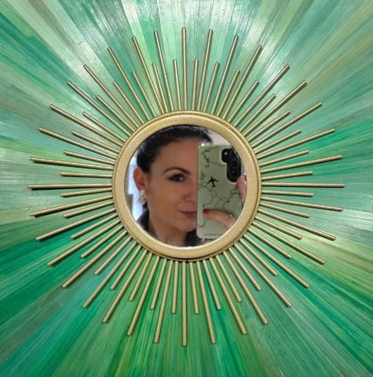 Mélody Paris, Le miroir vert, marqueterie de paille, 30x30cm