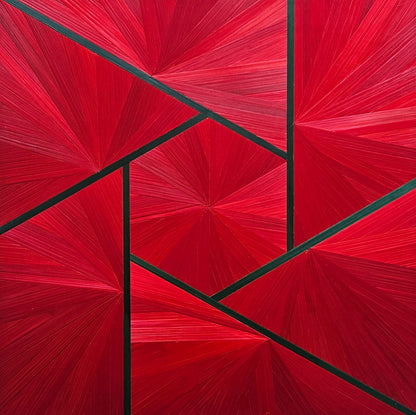 Mélody Paris, Rouge, marqueterie de paille, 30x30cm