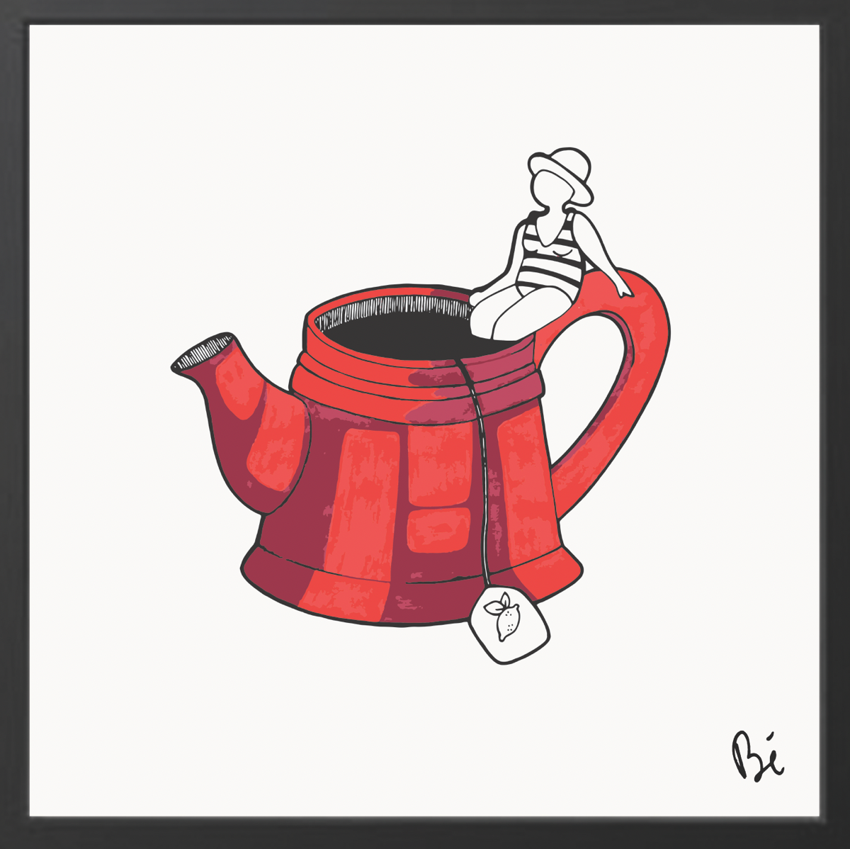 Bérengère, "Tea time", dessin au feutre numérisé et tiré en 10 exemplaires numérotés.