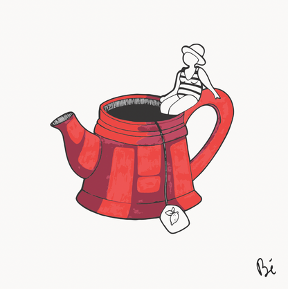 Bérengère, "Tea time", dessin au feutre numérisé et tiré en 10 exemplaires numérotés.
