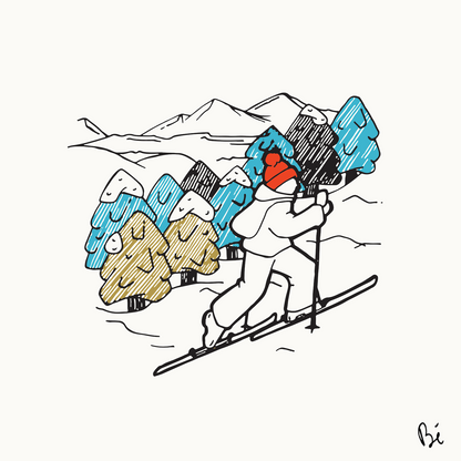 Bérengère, "Le skieur" dessin au feutre numérisé et tiré en 10 exemplaires numérotés.