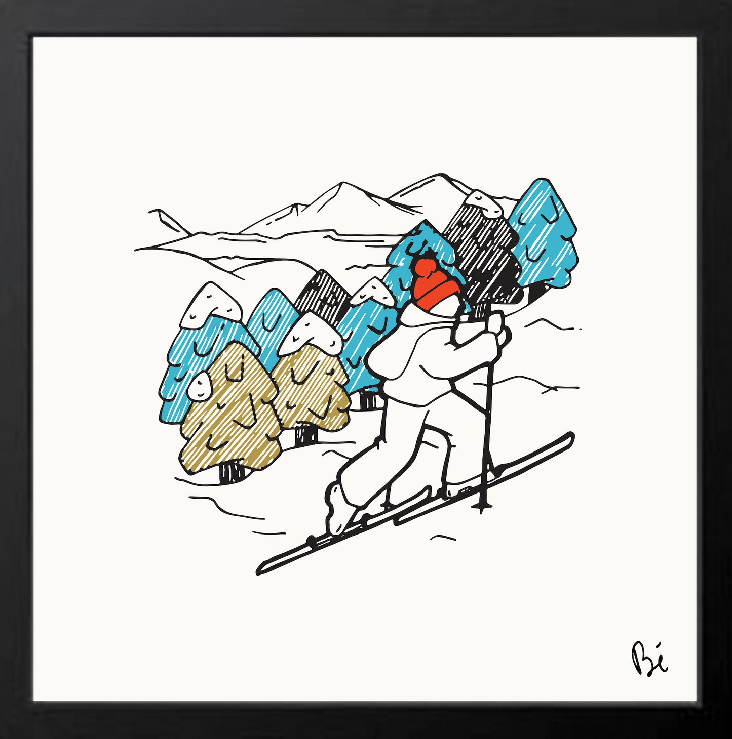 Bérengère, "Le skieur" dessin au feutre numérisé et tiré en 10 exemplaires numérotés.