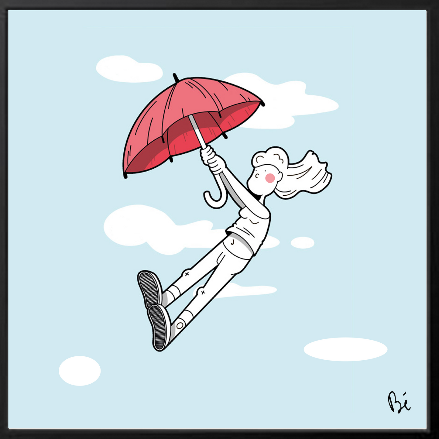 Bérengère, "Le parapluie" dessin au feutre numérisé et tiré en 10 exemplaires numérotés.