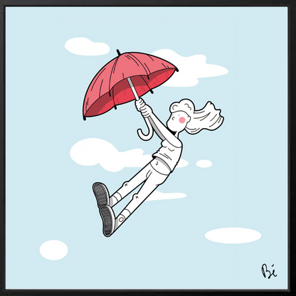 Bérengère, "Le parapluie" dessin au feutre numérisé et tiré en 10 exemplaires numérotés.