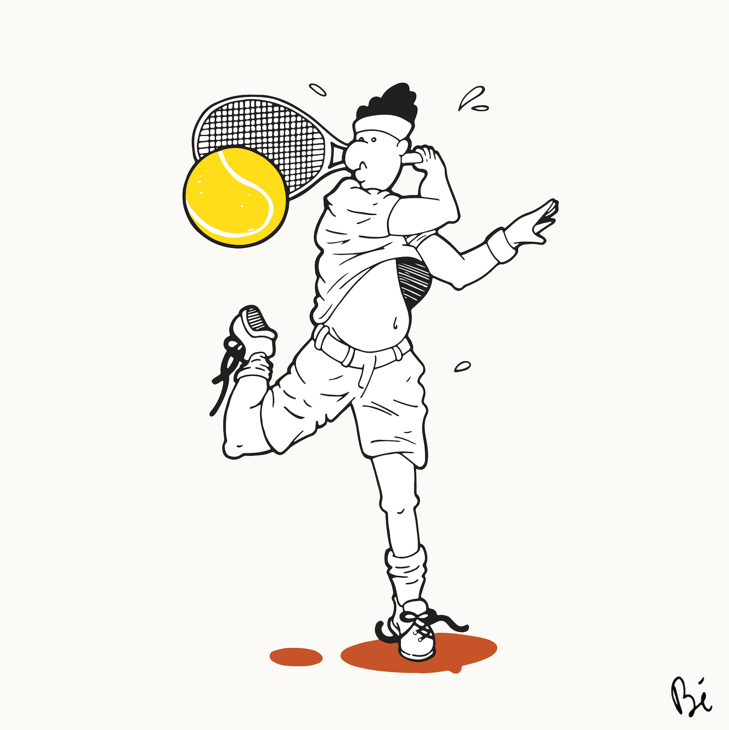 Bérengère, "Le tennisman" dessin au feutre numérisé et tiré en 10 exemplaires numérotés.