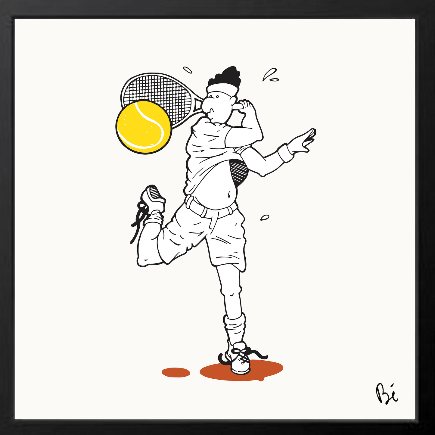 Bérengère, "Le tennisman" dessin au feutre numérisé et tiré en 10 exemplaires numérotés.
