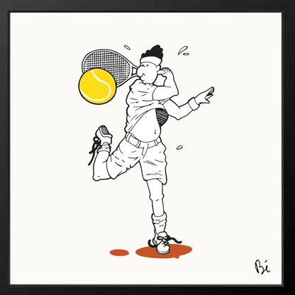 Bérengère, "Le tennisman" dessin au feutre numérisé et tiré en 10 exemplaires numérotés.
