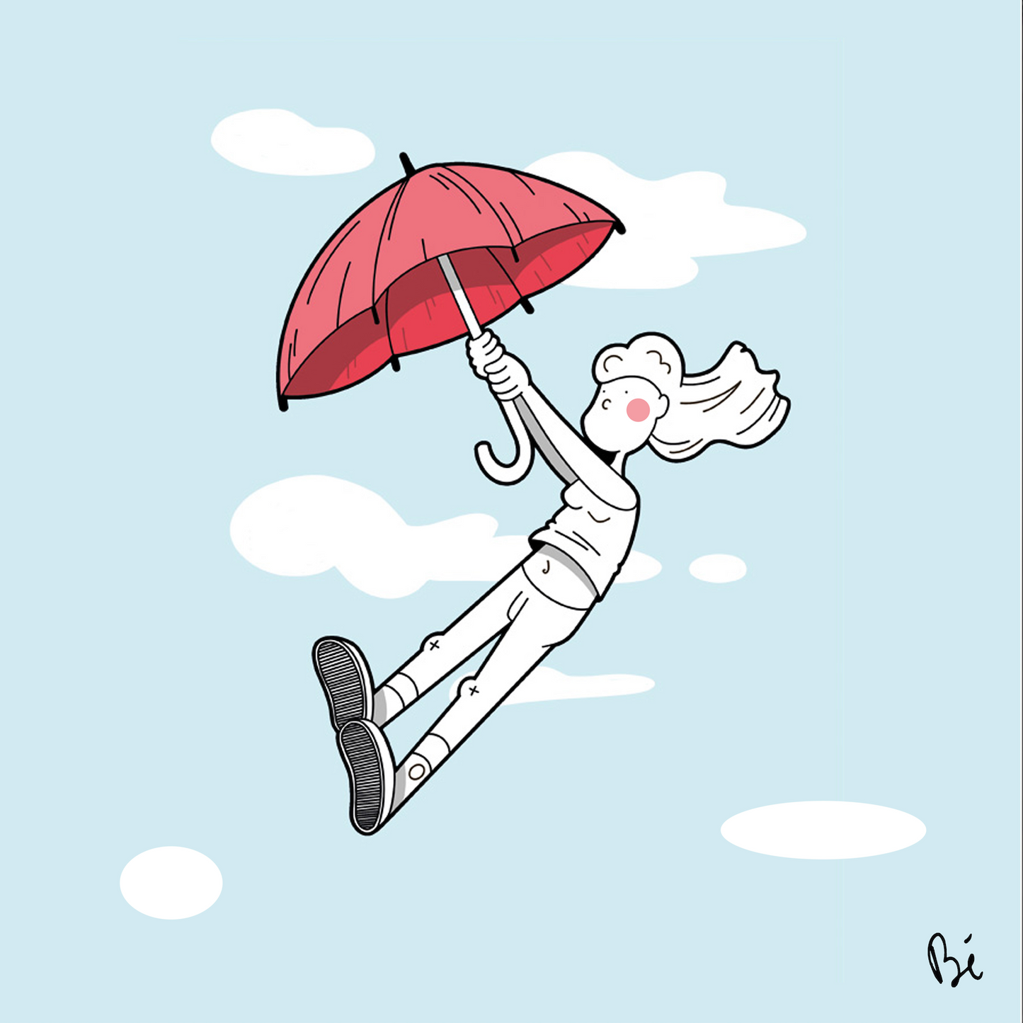 Bérengère, "Le parapluie" dessin au feutre numérisé et tiré en 10 exemplaires numérotés.