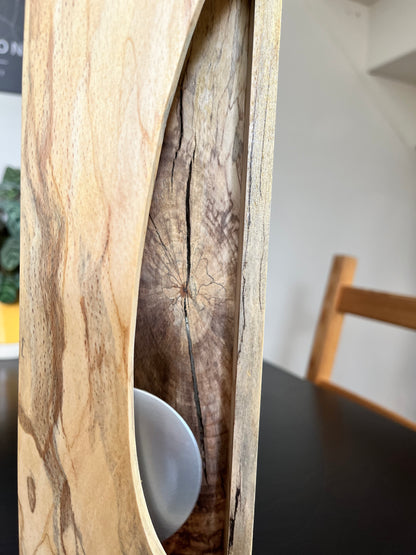 René Lietta, Horloge droite ouverte design avec pendule, ébénisterie d’art, 70 cm