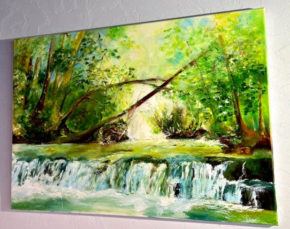 Monique Lietta, "La rivière" : 100x70cm, huile